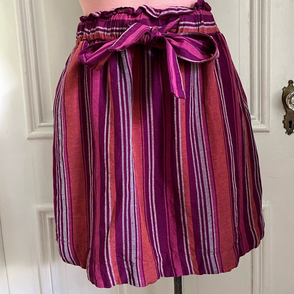 Paper Bag Skirt Multicolor Linen Blend w/ Pockets